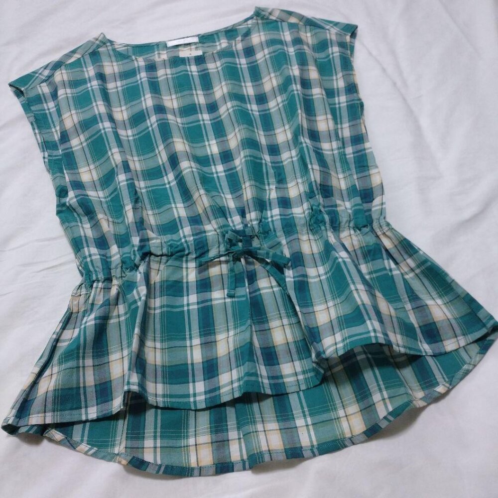 Reshtic Dress Skip Check Sleeveless Blouse with Ribbon